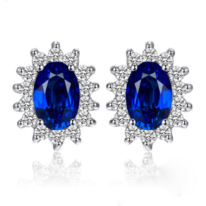 Colored Gems Female Ring Eardrops Stud Earrings-Jewearrings