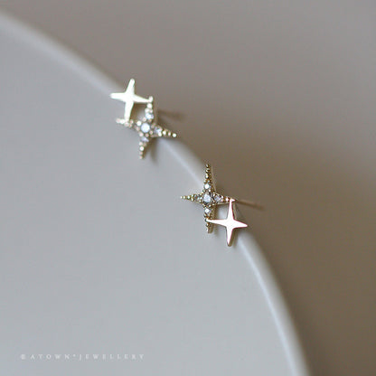 S925 Sterling Silver Four-pointed Star Earrings-Jewearrings