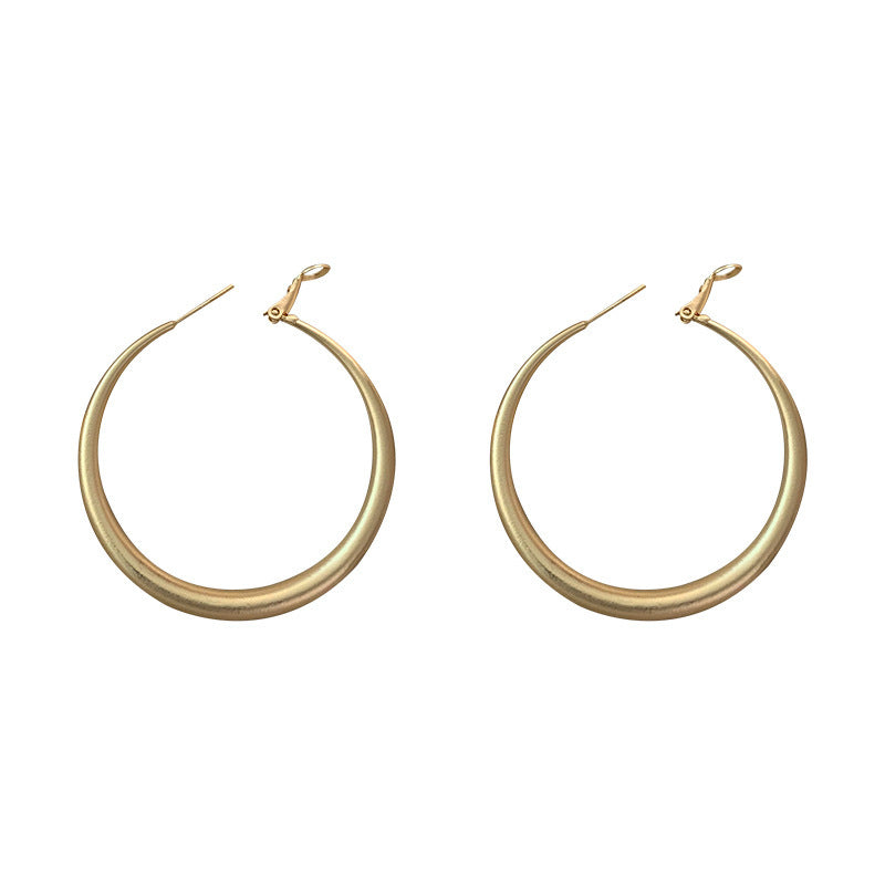 Silver Needle Personality Retro Hong Kong Style Ear Hoop Earrings Female Exaggerated-Jewearrings