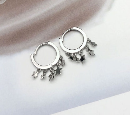 S925 silver stars ear buckle female simple five-pointed star tassel short earrings earrings-Jewearrings