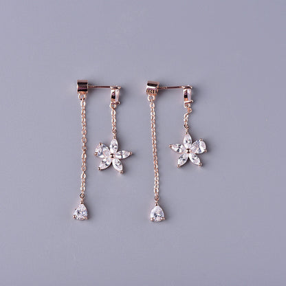 S925 sterling silver flower tassel earrings-Jewearrings