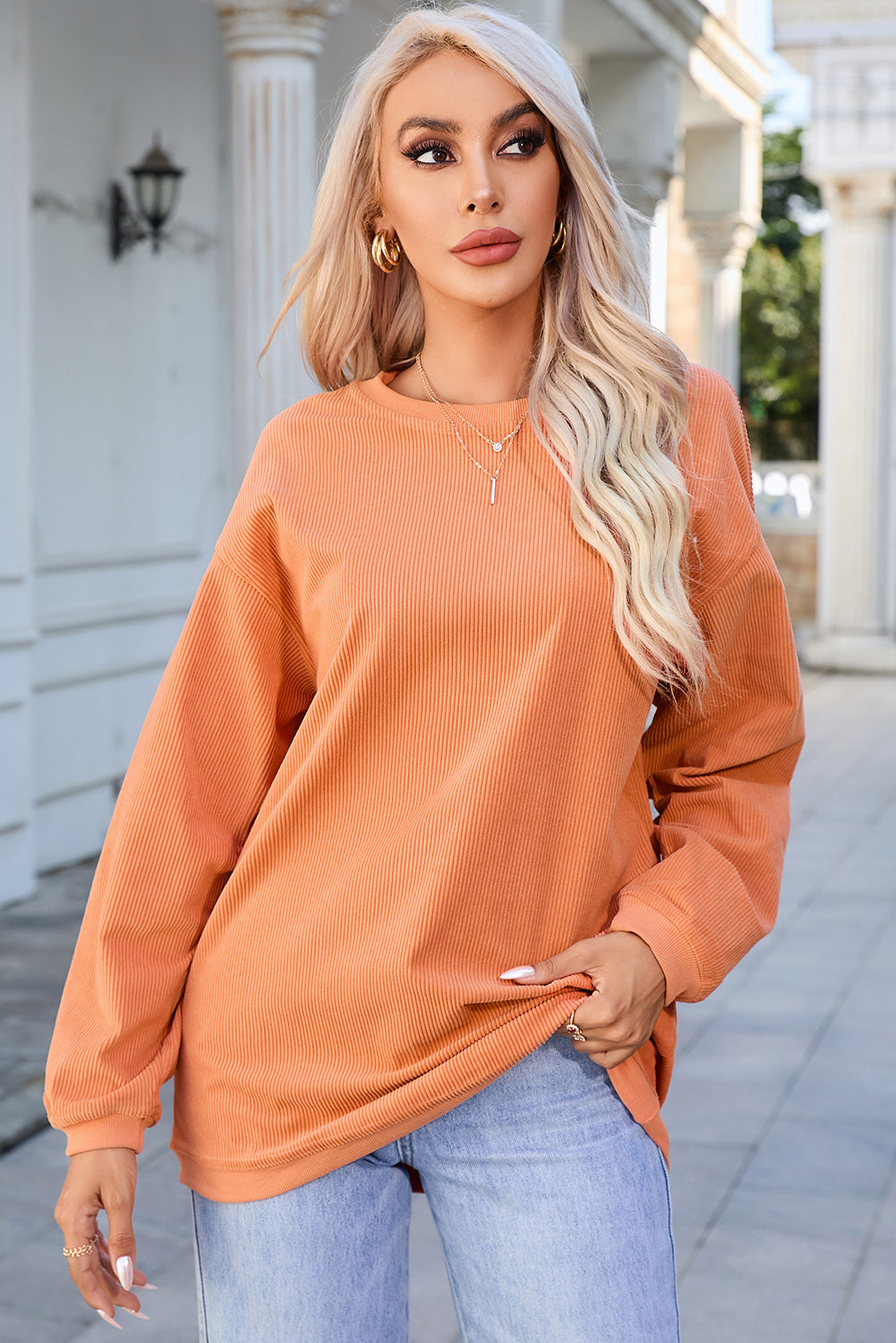 Round Neck Dropped Shoulder THANKFUL Graphic Sweatshirt-Jewearrings