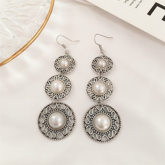 Three-layer pearl ring hat earrings-Jewearrings