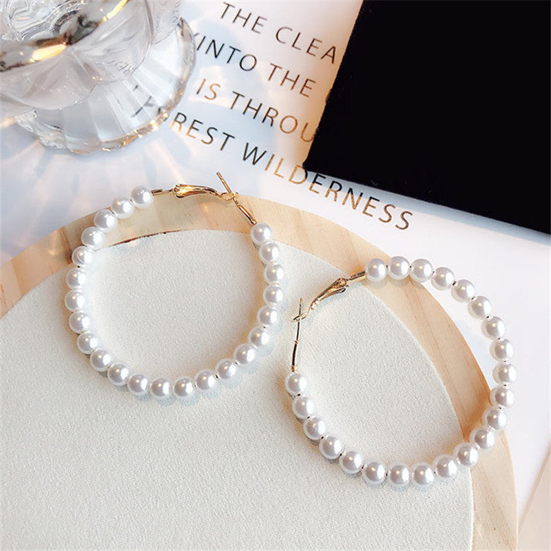 Pearl large circle earrings-Jewearrings