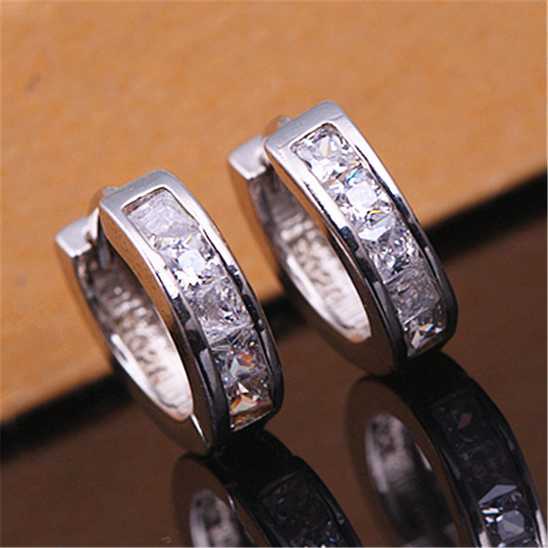 White gold inlaid square full zircon earrings-Jewearrings