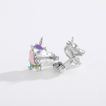 Unicorn Earrings 925 Sterling Silver Cute Tiny Small Unicorn Stud Earrings for Women-Jewearrings