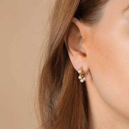 Multilayered Ring Earrings With Pearl Microzircon Earrings-Jewearrings