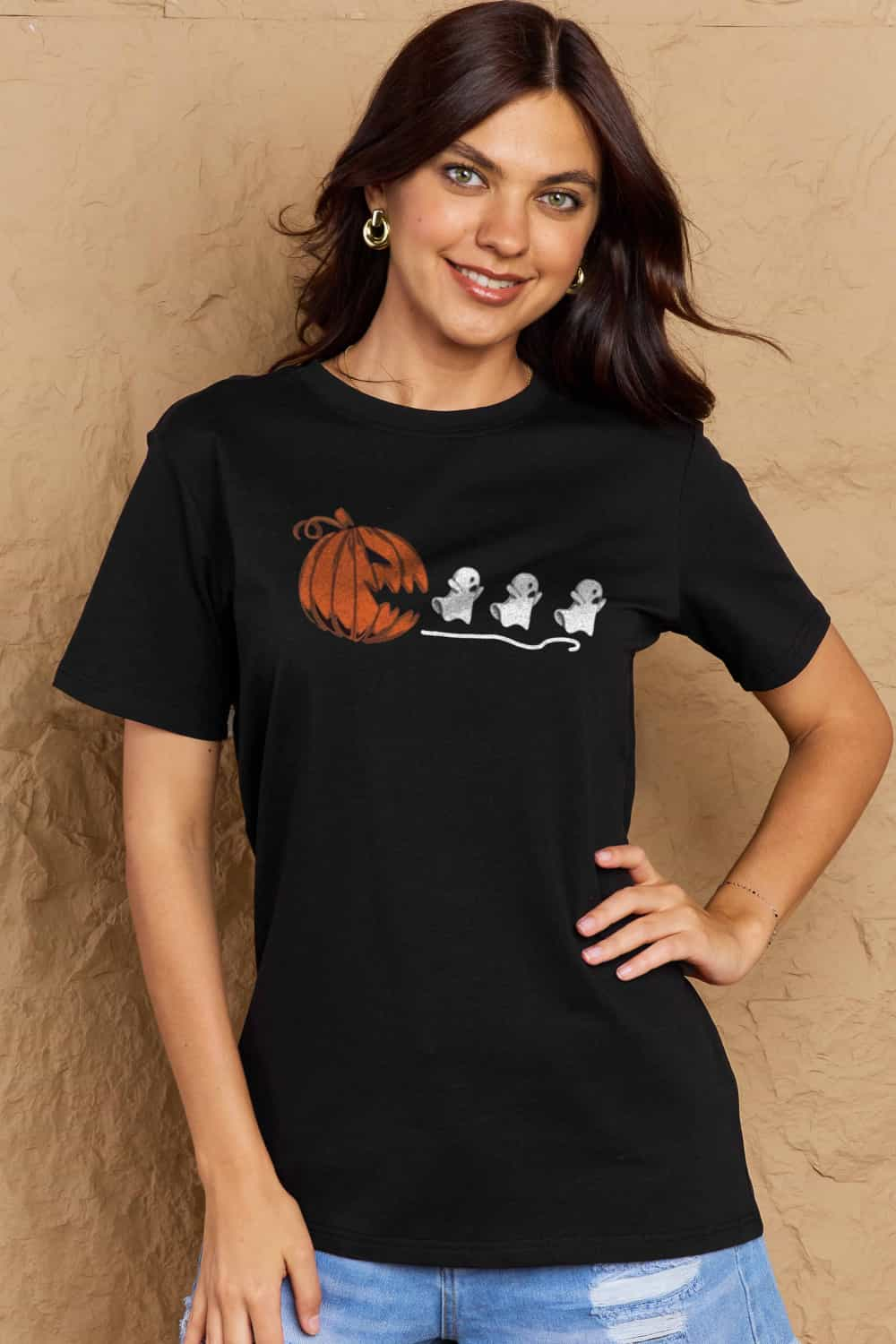 Simply Love Full Size Jack-O'-Lantern Graphic Cotton T-Shirt-Jewearrings