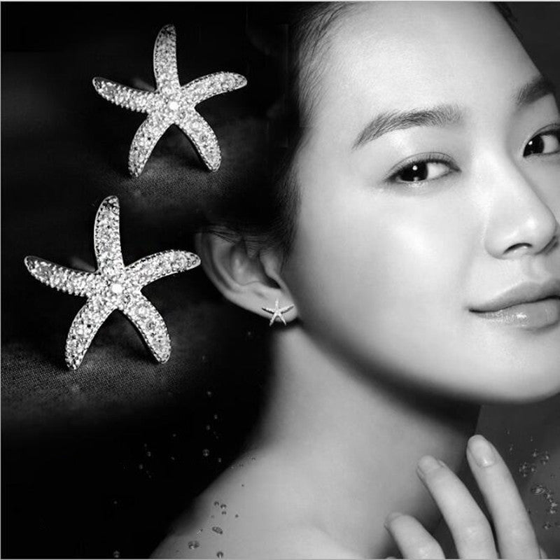 Sterling Silver Starfish Stud Earrings-Jewearrings