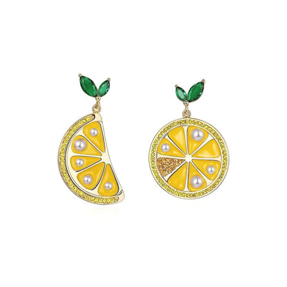 European and American new fashion lemon crystal earrings women''s 925 silver needle inlaid with zircon fruit Earrings temperament Earrings-Jewearrings