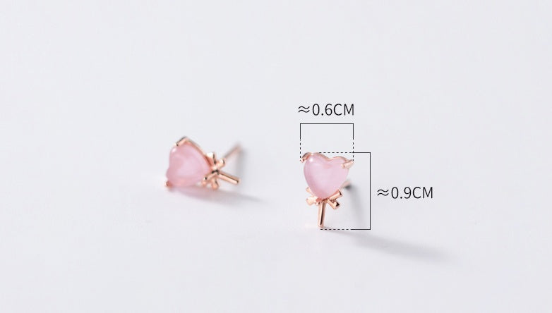 Silver forest series small pink crystal love candy earrings-Jewearrings