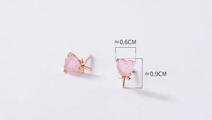 Silver forest series small pink crystal love candy earrings-Jewearrings