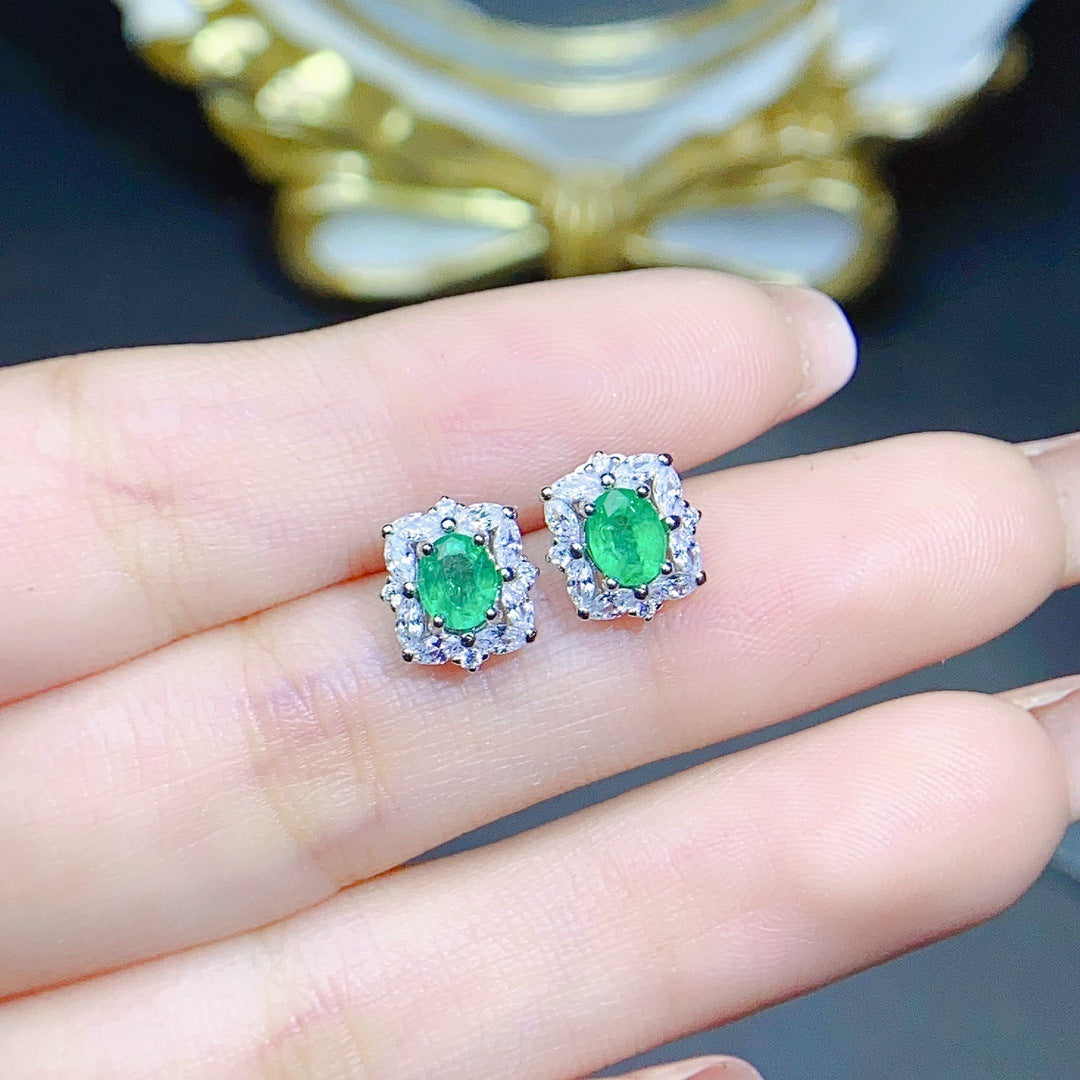 S925 Silver Inlaid Natural Emerald Earrings-Jewearrings