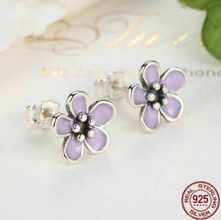 Sterling Silver Cherry Blossom Stud Earrings-Jewearrings