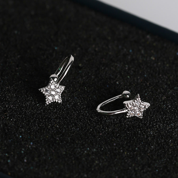 Cute shiny zircon pentagonal ear clip Korean version of ear bone clip without ear pierced earrings female jewelry-Jewearrings