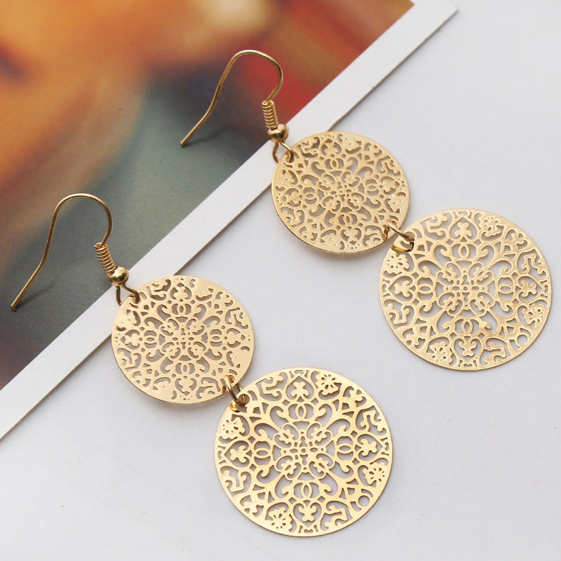 Womens Round Hollow Earrings Gold Filled Dangle Earrings Drop Earing Jewelry-Jewearrings