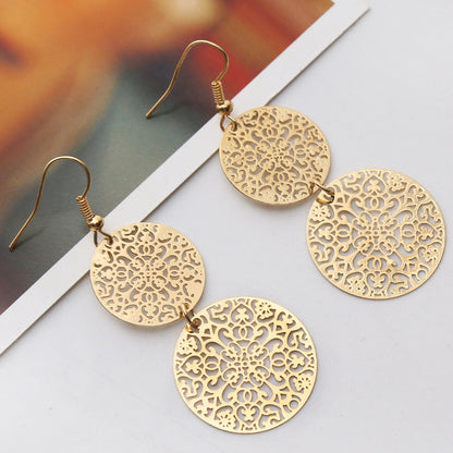 Womens Round Hollow Earrings Gold Filled Dangle Earrings Drop Earing Jewelry-Jewearrings