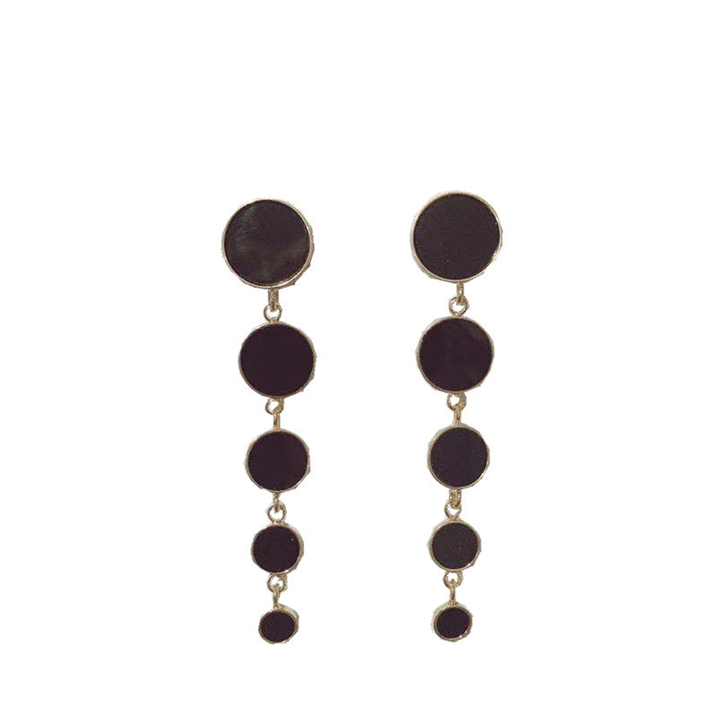 Silver Needle All-match Black Circle Tassel Earrings-Jewearrings