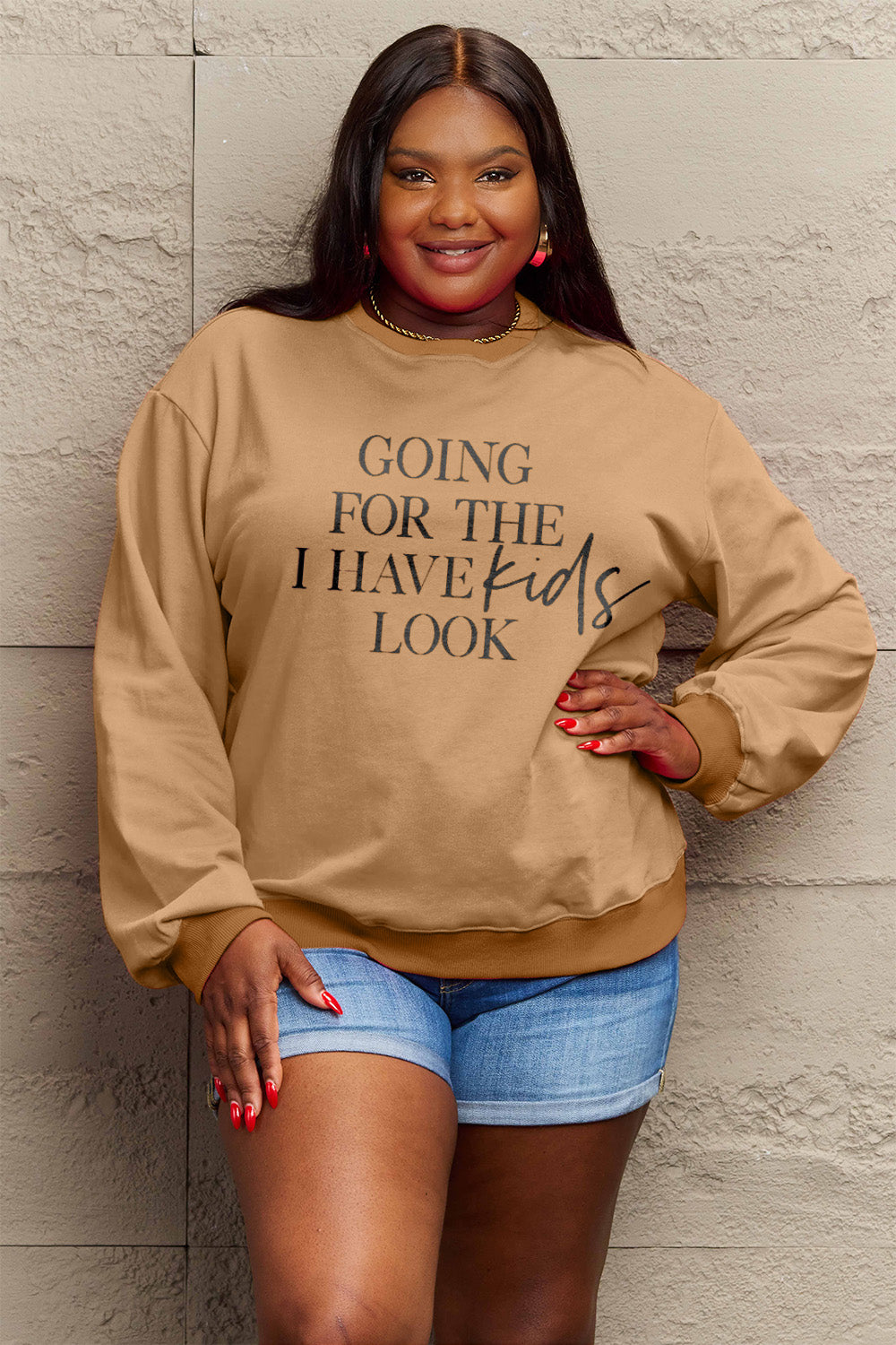 Simply Love Full Size GOING FOR THE I HAVE KIDS LOOK Long Sleeve Sweatshirt-Jewearrings