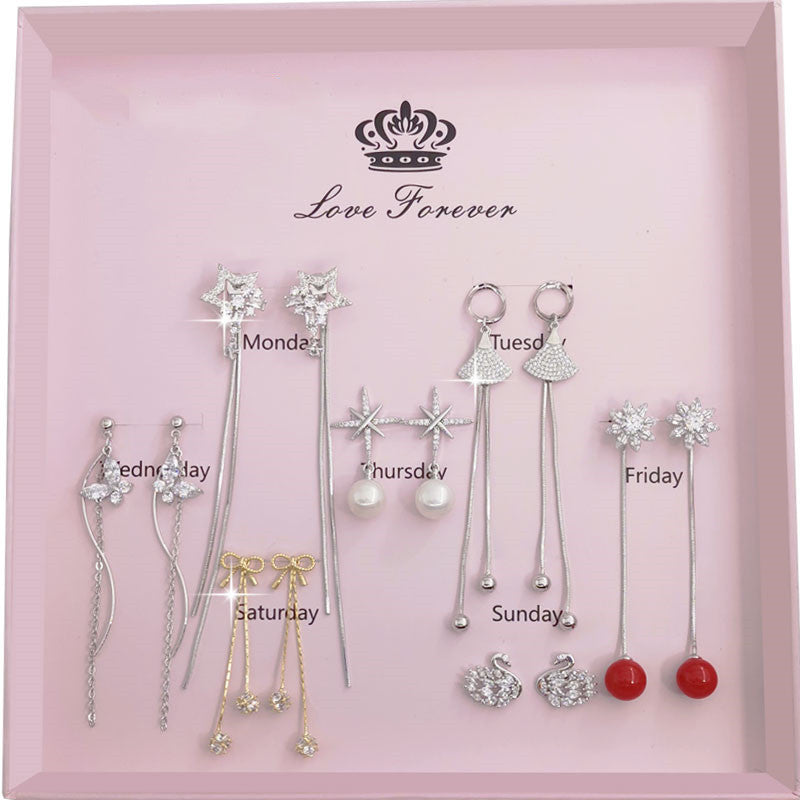 Women's Sterling Silver Post Week Earrings Set-Jewearrings