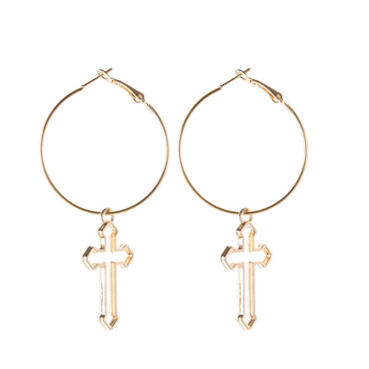 Punk Rock Dark Girl Cutout Cross Earrings-Jewearrings