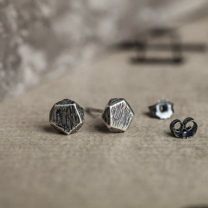 S925 Sterling Silver Pentagonal Cube Brushed Earrings Unplanned-Jewearrings