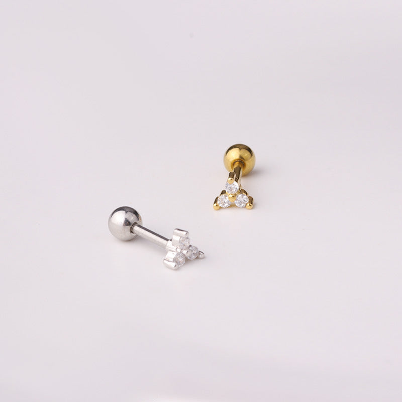 Stainless Steel Thick Rod Simple Zircon Stud Earrings-Jewearrings