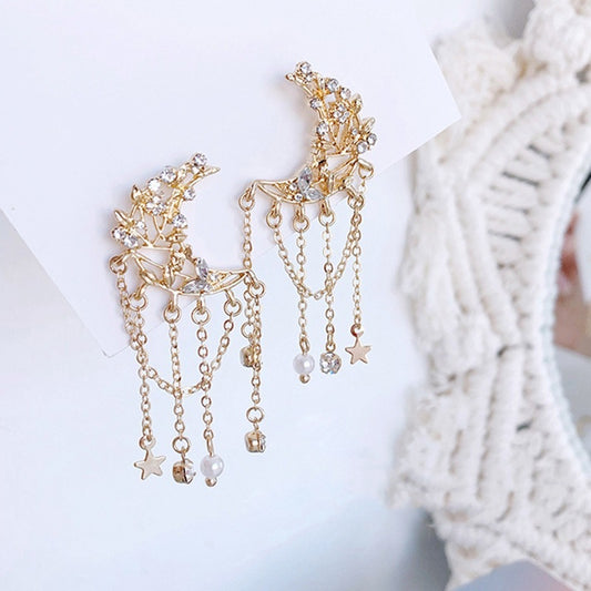 Bow star earrings tassels-Jewearrings