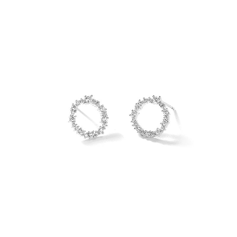 925 Silver Pin Round Zircon Stud Earrings-Jewearrings