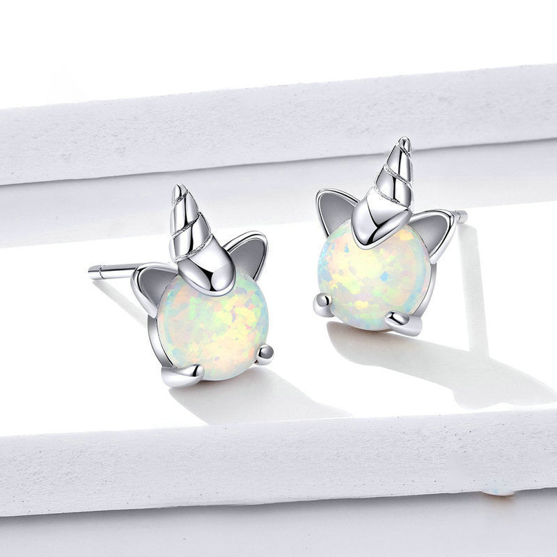 Opal unicorn s925 silver earrings-Jewearrings