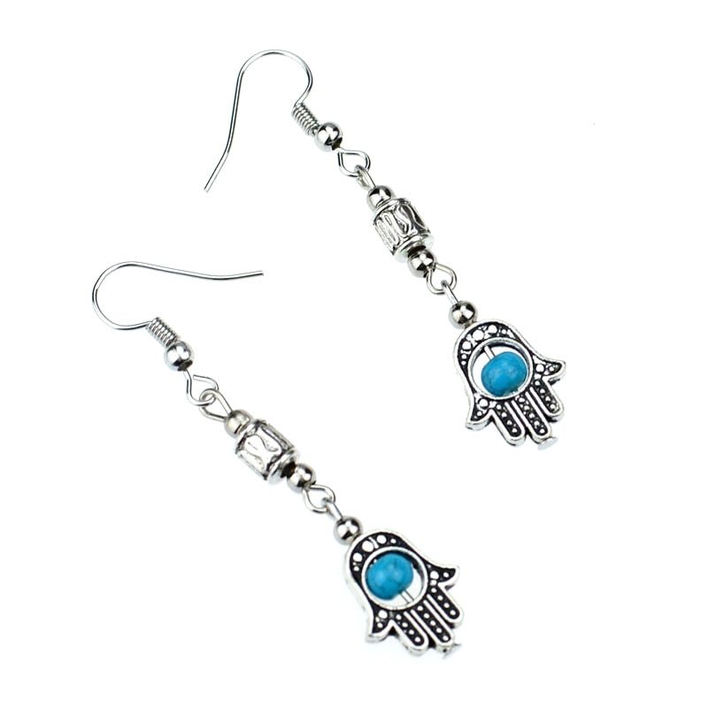 Eye Buddha Handheld Colorful Silver Beaded Vintage Pendant Earrings-Jewearrings