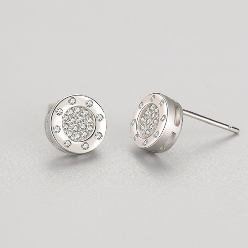 S925 Sterling Silver Micro Set Simple Round Stud Earrings-Jewearrings