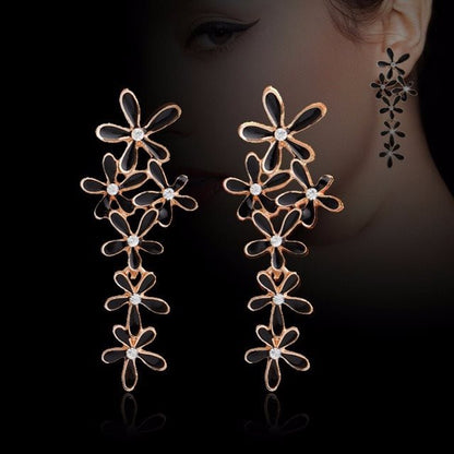 Exaggerated Snowflake Floral Drops and Diamonds Personalized Wild Tassel Stud Earrings-Jewearrings