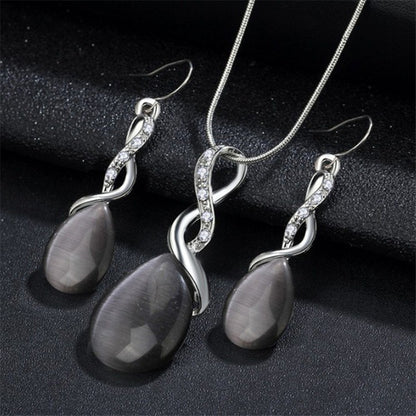 Fashion Opal Jewelry Sets For Woman Cubic zirconia Water Drop Necklace Pendant Earrings Statement Bridal Wedding Party Gift-Jewearrings