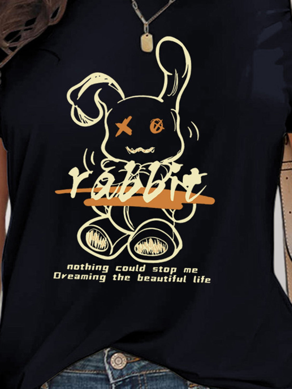 Rabbit Graphic Round Neck Short Sleeve T-Shirt-Jewearrings