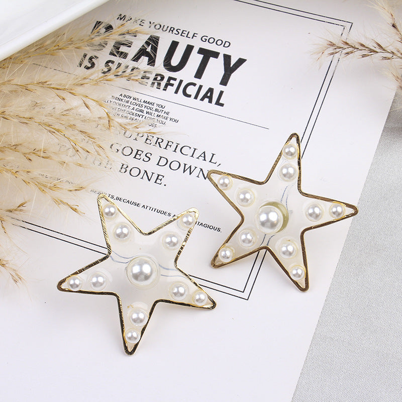 S925 Pearl Stitching Earrings Peach Heart Star Stud Earrings Women-Jewearrings