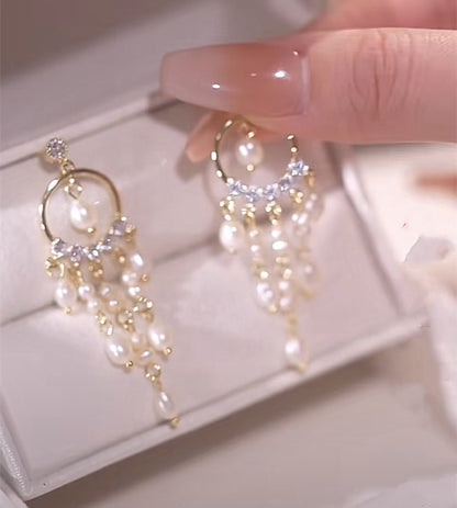 Women's Fashion Natural Pearl Tassel Earrings-Jewearrings