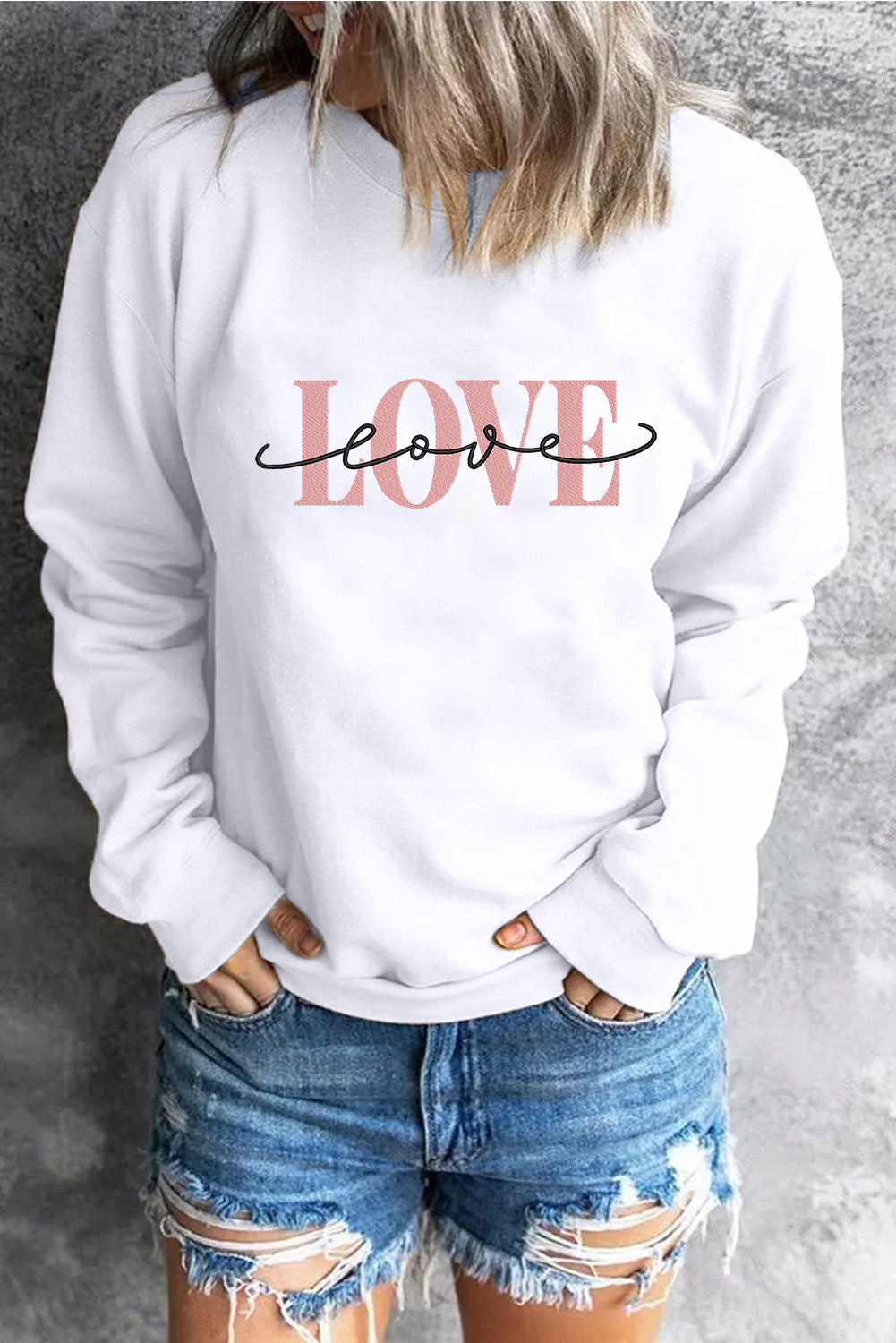 LOVE Round Neck Dropped Shoulder Sweatshirt-Jewearrings