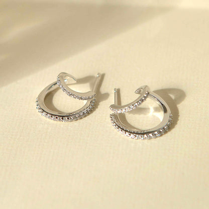 Sterling Silver Needle Double Layer Zircon-encrusted Stud Earrings-Jewearrings