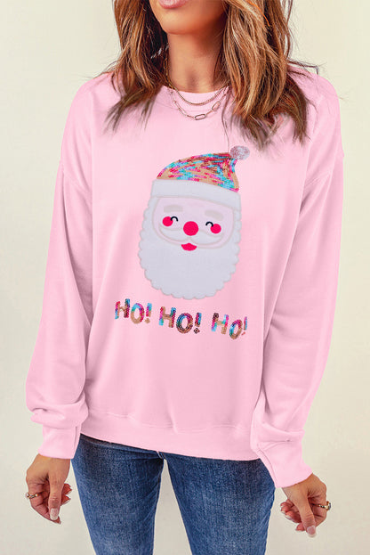 Sequin Santa Graphic Round Neck Sweatshirt-Jewearrings