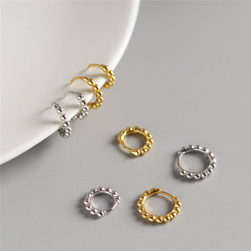 S925 Sterling silver round beaded Earrings Female student tremella ring-Jewearrings