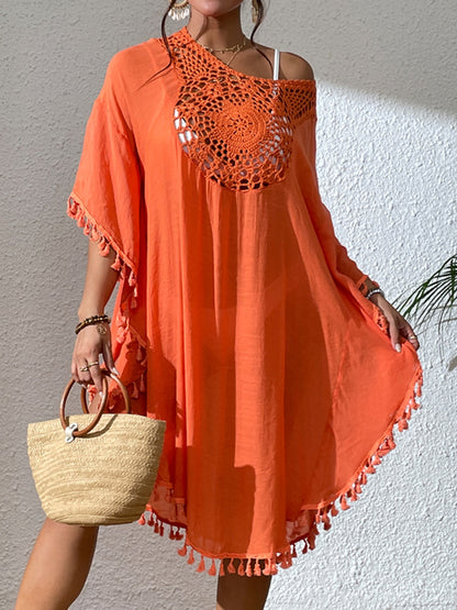 Tassel Cutout Scoop Neck Cover-Up Dress-Jewearrings