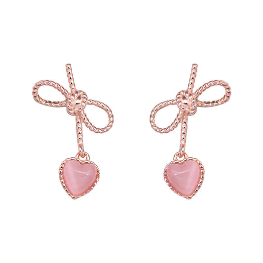 Japanese and Korean and lovely pink love opal bow earrings-Jewearrings