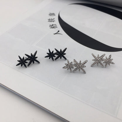 S925 Silver Pin Double M Word Octagon Star Stud Earrings-Jewearrings