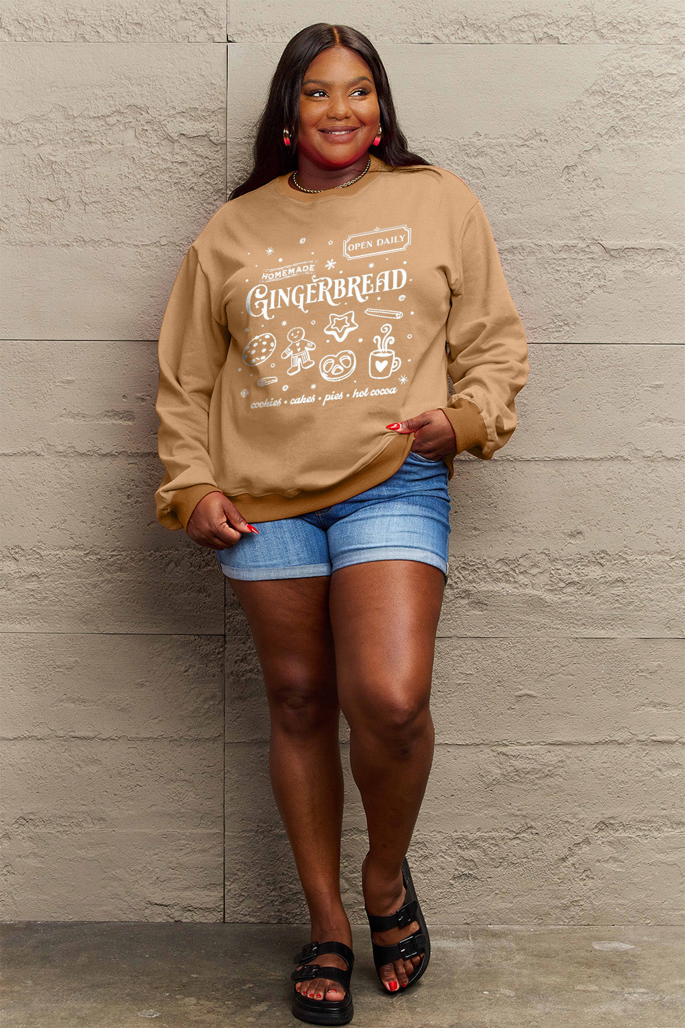 Simply Love Full Size GINGERBREAD Long Sleeve Sweatshirt-Jewearrings