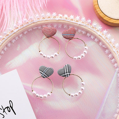 Wild Houndstooth Love Ear Studs Temperament Sweet Pearl Ring Geometric Earrings-Jewearrings