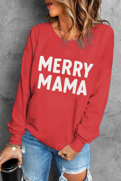 MERRY MAMA Graphic Round Neck Sweatshirt-Jewearrings