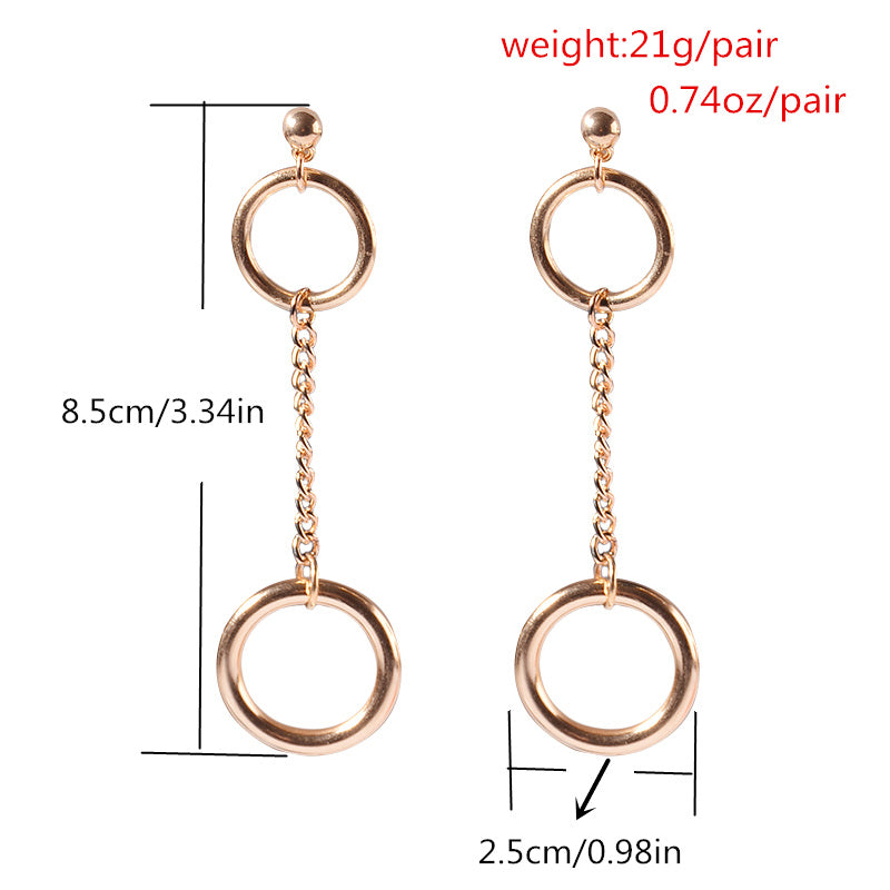 Vintage Bohemia Double Round Dangle Drop Earrings Two Colors Alloy Link Chain Ears Jewelry for Women-Jewearrings