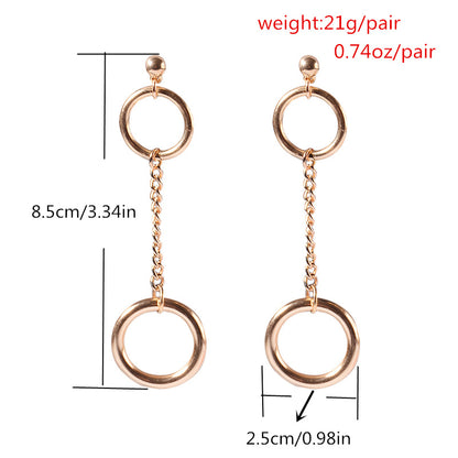 Vintage Bohemia Double Round Dangle Drop Earrings Two Colors Alloy Link Chain Ears Jewelry for Women-Jewearrings