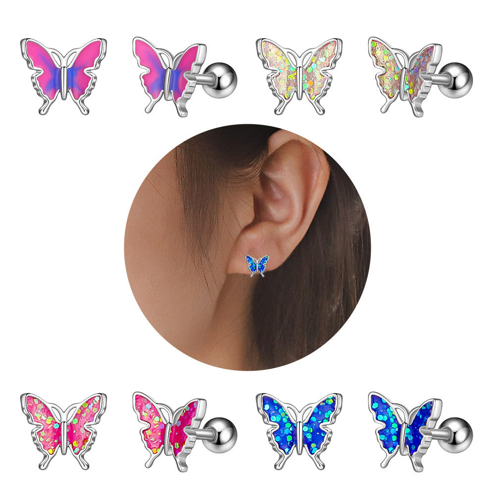 Oil Dripping Butterfly Ear Bone Stud Earrings Piercing Jewelry-Jewearrings